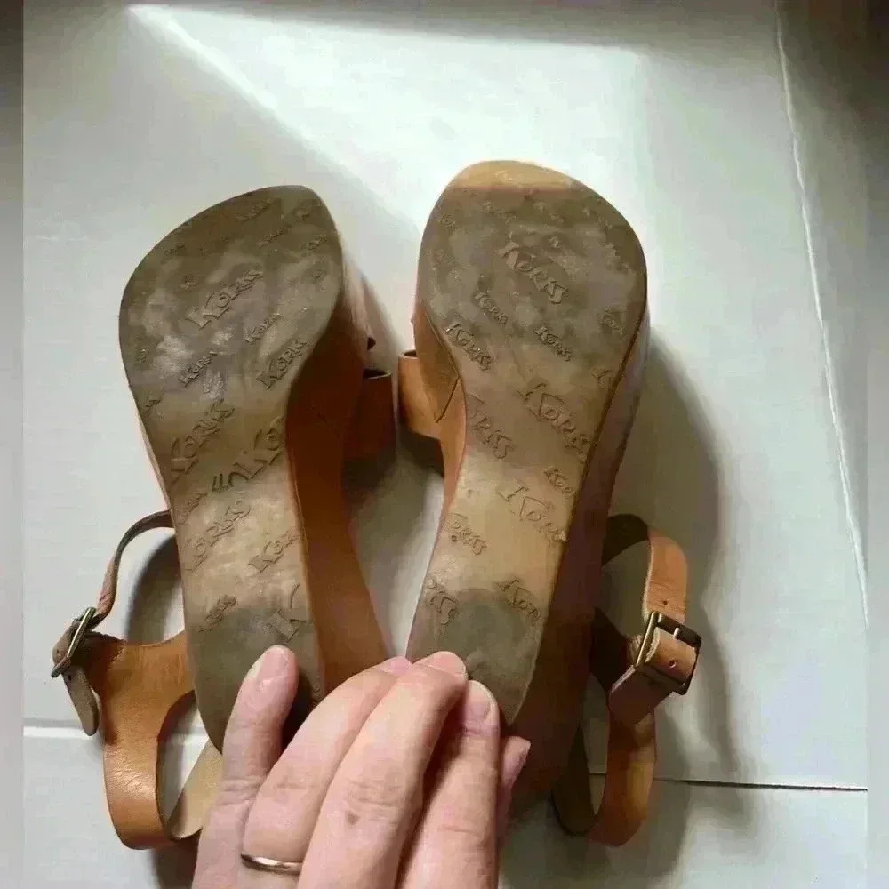 Korks by kork-ease Brown Leather Sandal Chunky Heel Clogs Size 7